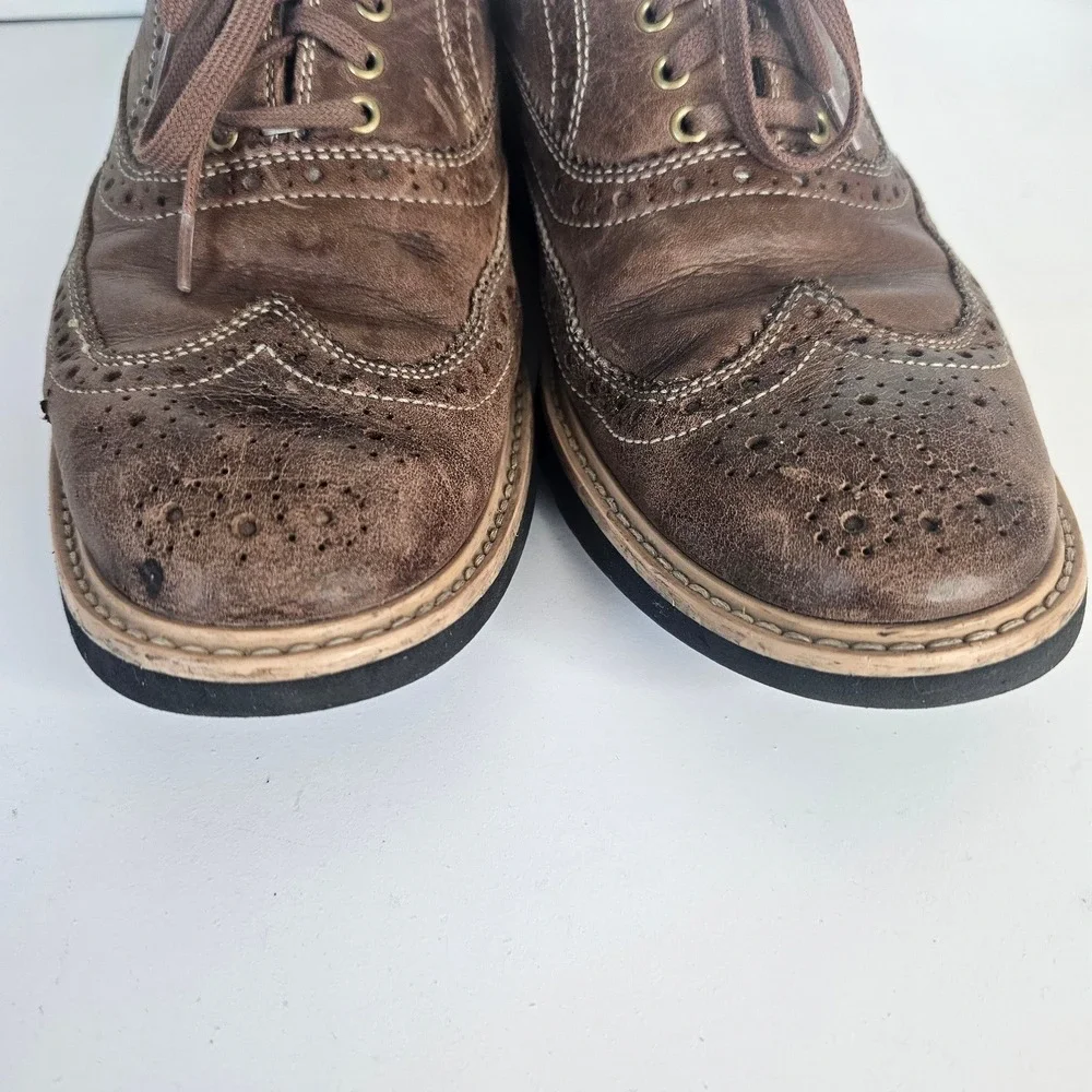 Cole Haan Mens Brown Leather Wingtip Oxford Brogue Dress Shoes Wedge‎ Sole 8M